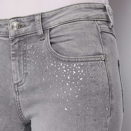 Jeans Skinny Donna Effetto Used con Strass | Gaudì
