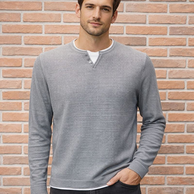 Maglione uomo grigio a nido d’ape con collo serafino