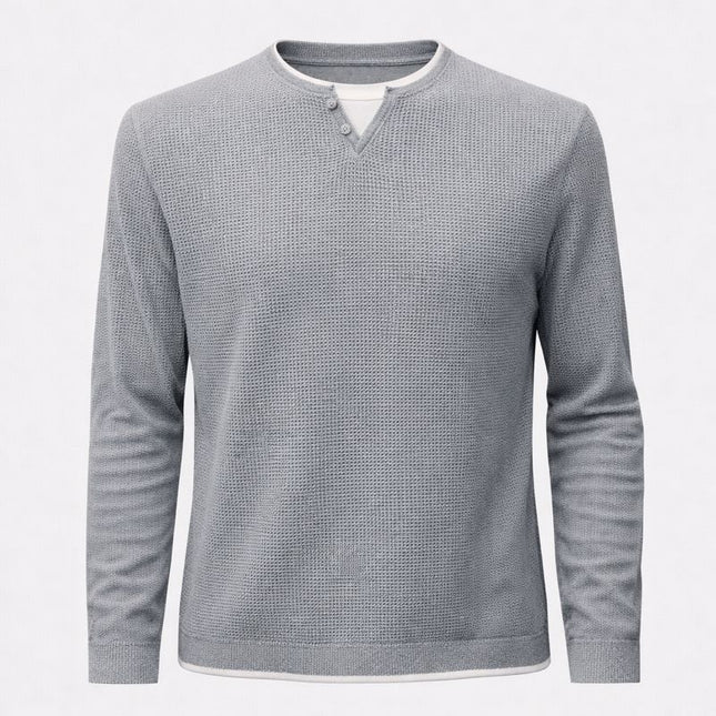 Maglione uomo grigio a nido d’ape con collo serafino