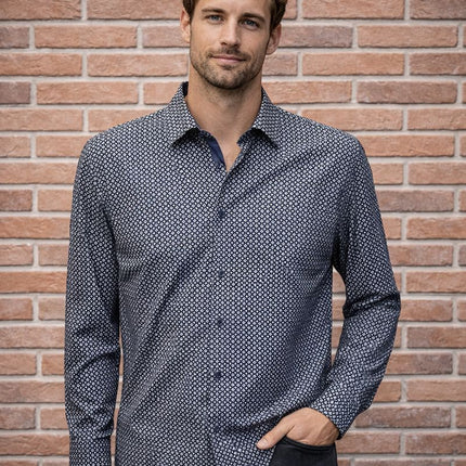 Camicia Uomo Fantasia Blu Navy - Stiro Facile