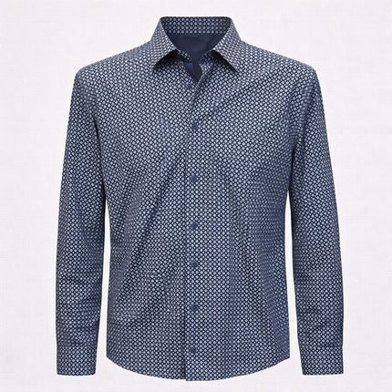 Camicia Uomo Fantasia Blu Navy - Stiro Facile