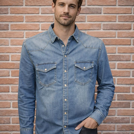 Camicia Uomo in Denim Lavaggio Medio