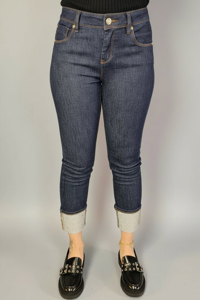 Jeans da donna con risvolto e strass | Gaudì