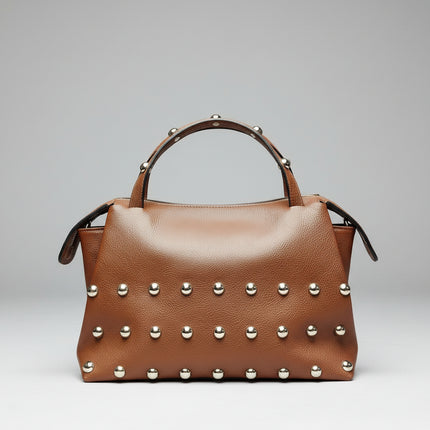 Borsa in Pelle con Borchie Metalliche | Manico Rigido