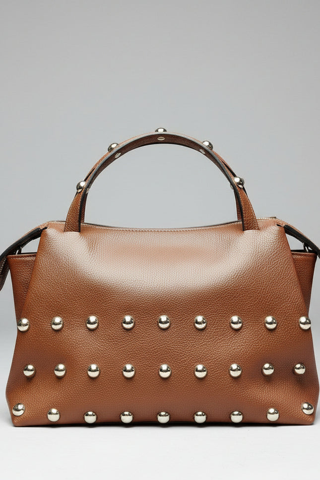 Borsa in Pelle con Borchie Metalliche | Manico Rigido