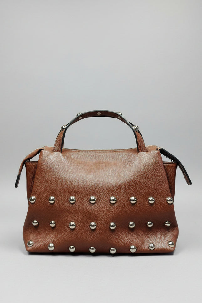 Borsa in Pelle con Borchie Metalliche | Manico Rigido