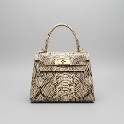 Borsa in Pelle Effetto Pitone con Manico Rigido e Chiusura Dorata