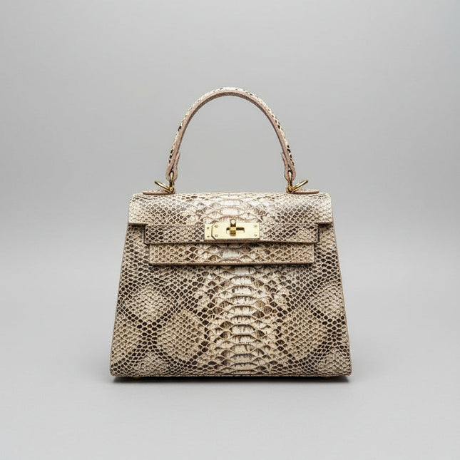 Borsa in Pelle Effetto Pitone con Manico Rigido e Chiusura Dorata