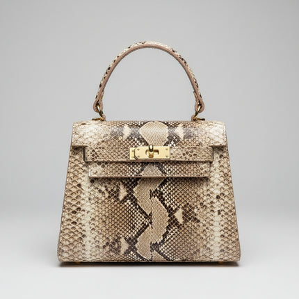 Borsa in Pelle Effetto Pitone con Manico Rigido e Chiusura Dorata