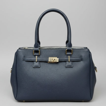 Borsa in Ecopelle con Manici Rigidi | Blu e Cammello