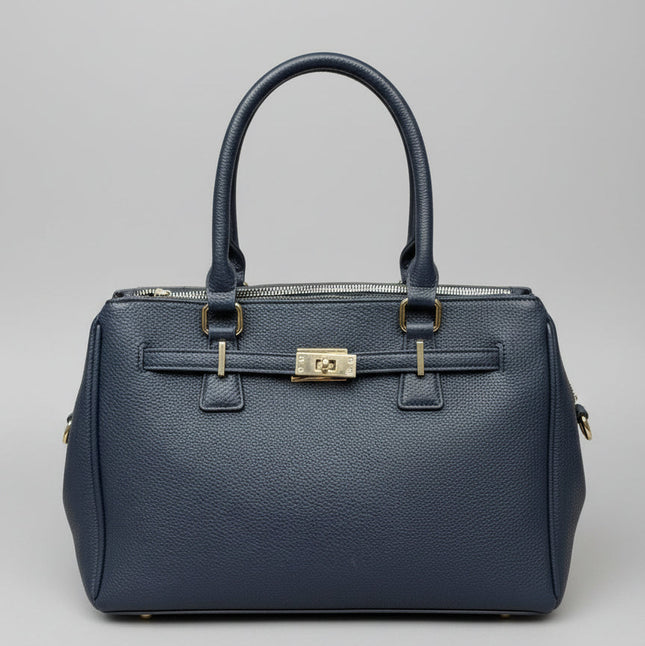 Borsa in Ecopelle con Manici Rigidi | Blu e Cammello