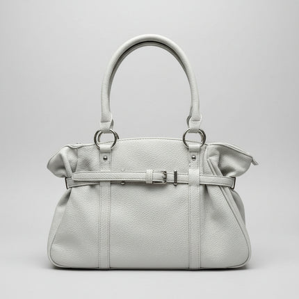 Borsa in Ecopelle Bianca con Manici Rigidi e Cintura Decorativa