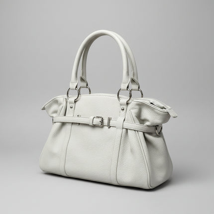 Borsa in Ecopelle Bianca con Manici Rigidi e Cintura Decorativa