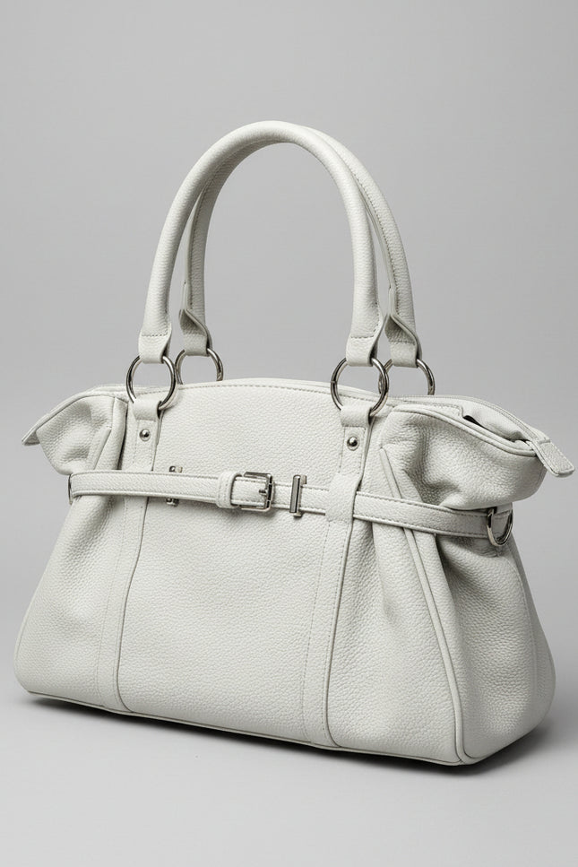 Borsa in Ecopelle Bianca con Manici Rigidi e Cintura Decorativa