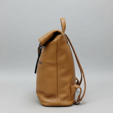 Zaino Roll Top in Ecopelle Cammello con Tasca Frontale
