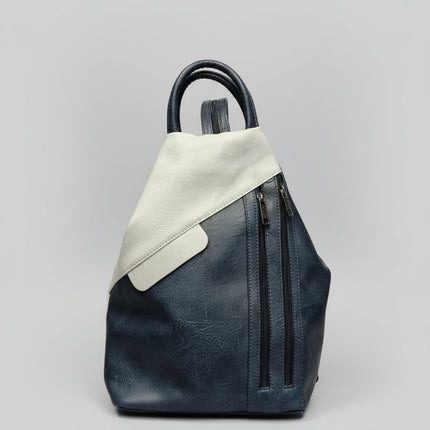 Zaino in Ecopelle Blu e Panna con Multi Zip