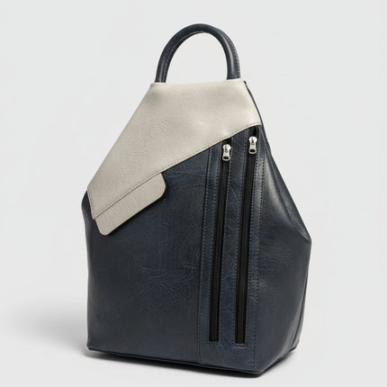 Zaino in Ecopelle Blu e Panna con Multi Zip