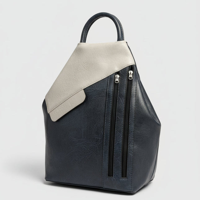 Zaino in Ecopelle Blu e Panna con Multi Zip