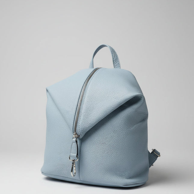 Zaino in Ecopelle Azzurro con Apertura Centrale a Zip