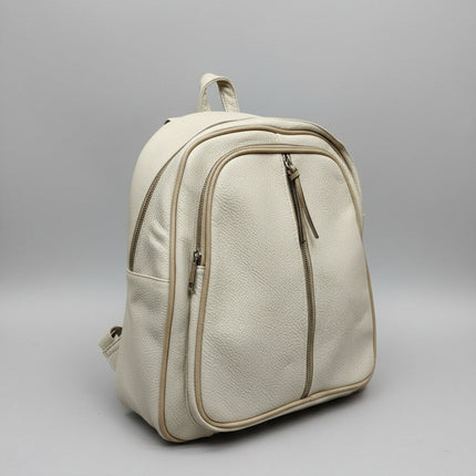 Zaino in Ecopelle Ghiaccio con Zip Centrale e Tasca Frontale