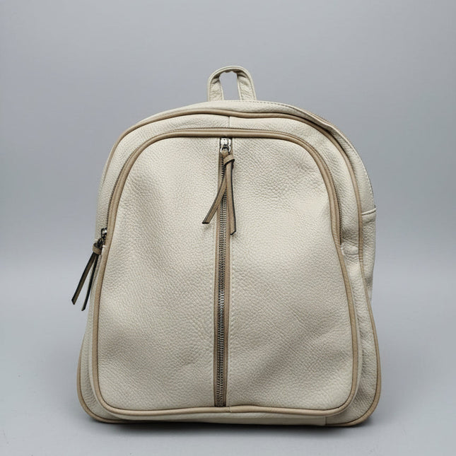 Zaino in Ecopelle Ghiaccio con Zip Centrale e Tasca Frontale