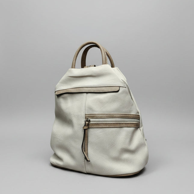 Zaino in Ecopelle Bianco con Doppia Tasca Frontale