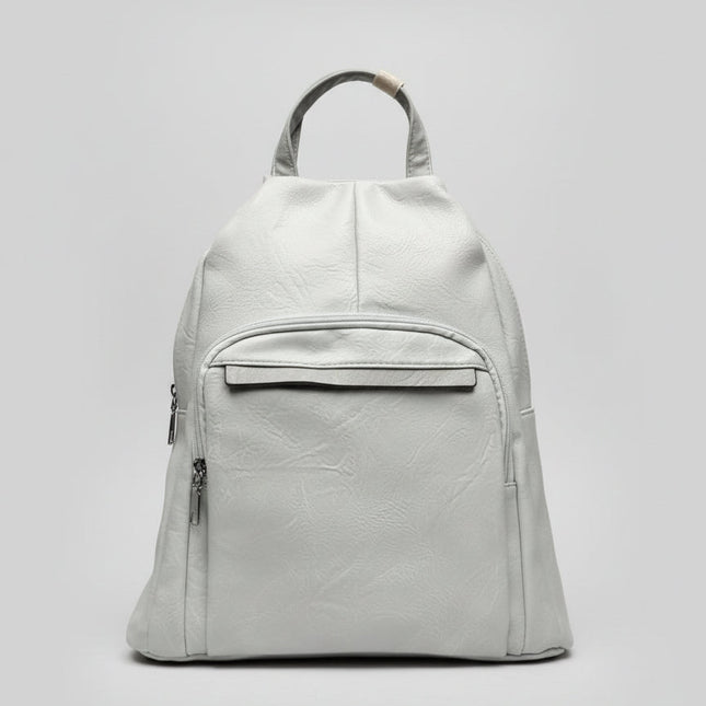 Zaino in Ecopelle Grigio Chiaro con Tasca Frontale