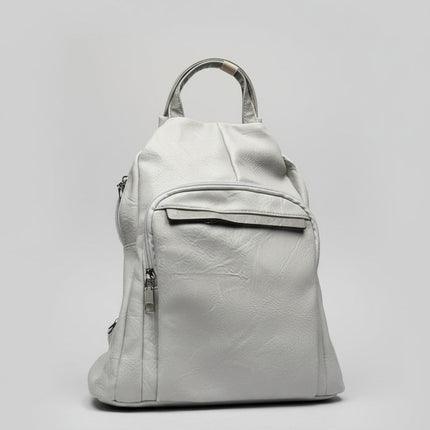 Zaino in Ecopelle Grigio Chiaro con Tasca Frontale