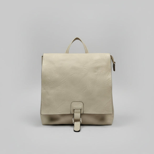 Zaino-Borsa in Ecopelle Beige 2in1 con Patta e Cinturino