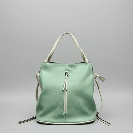 Zaino-Borsa in Ecopelle Verde Acqua 2in1 con Zip Frontale