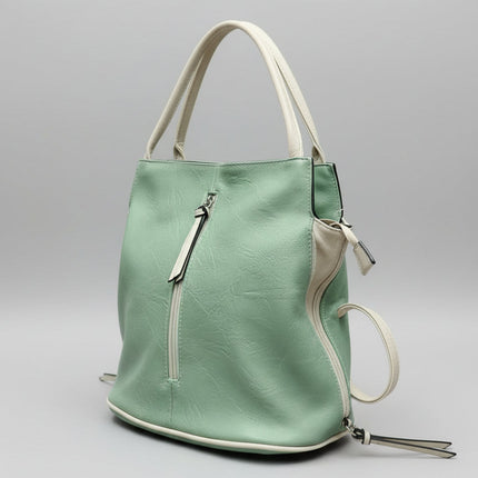 Zaino-Borsa in Ecopelle Verde Acqua 2in1 con Zip Frontale