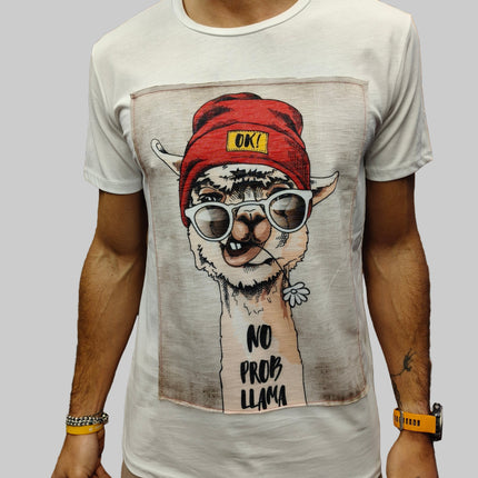 T-shirt in Cotone con Patch Frontale “No Prob Lama”