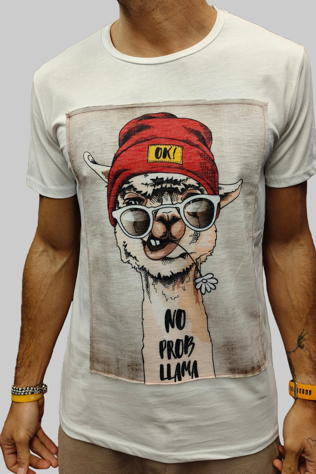 T-shirt in Cotone con Patch Frontale “No Prob Lama”