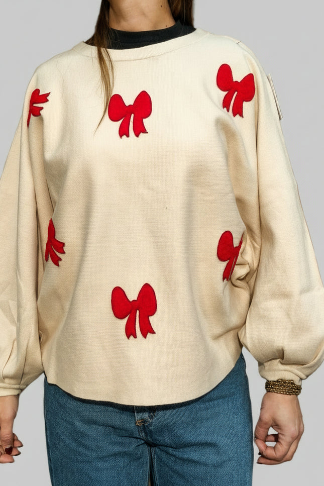 Maglione Taglia Unica con Fiocchi Applicati | Beige, Grigio, Blu