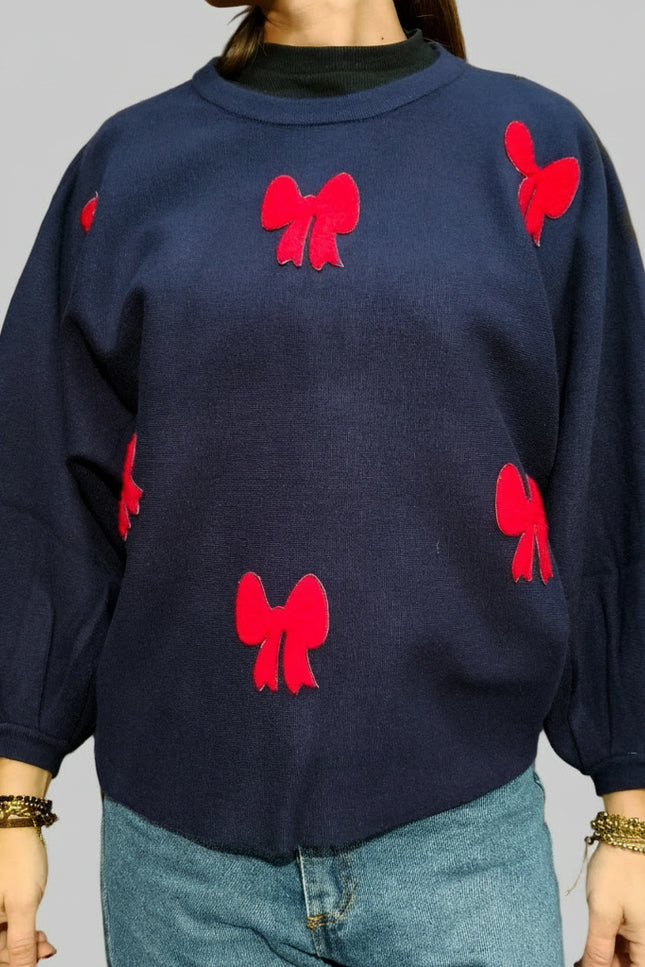 Maglione Taglia Unica con Fiocchi Applicati | Beige, Grigio, Blu