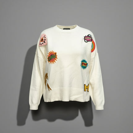 Maglione Taglia Unica Patch Pop Art – Disponibile Bianco e Nero