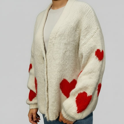 Cardigan Taglia Unica con Cuori Rossi sulle Maniche