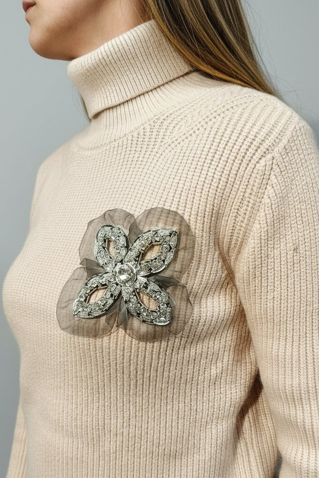 Dolcevita Donna con Applicazione Gioiello | Maglia Elegante