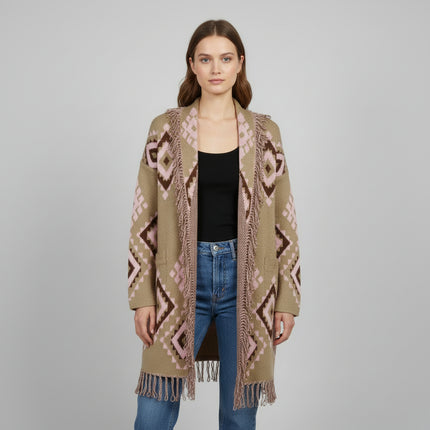 Cardigan Lungo Etnico con Frange e Laccio | 3 Varianti Colore