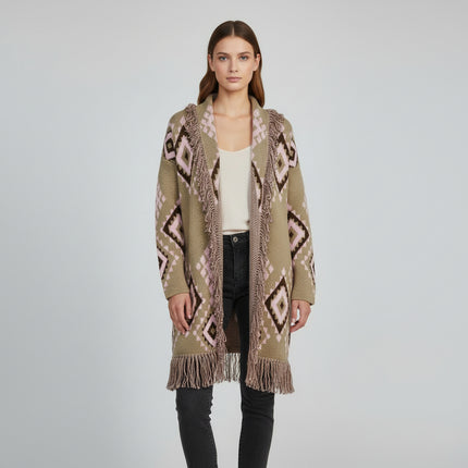Cardigan Lungo Etnico con Frange e Laccio | 3 Varianti Colore