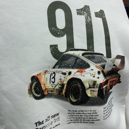 Felpa Bianca Uomo 911 con Stampa Auto