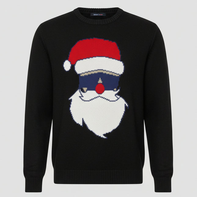 Maglione Uomo Natale Nero con Babbo Natale | Christmas Knit