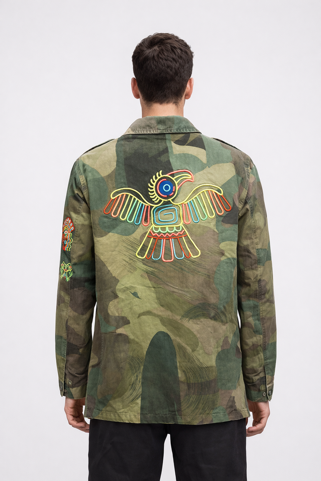 Overshirt Berna Camouflage con Ricami Aztechi