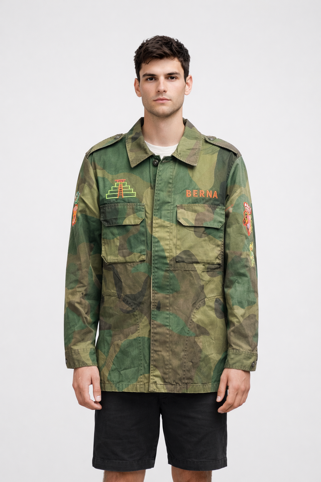 Overshirt Berna Camouflage con Ricami Aztechi