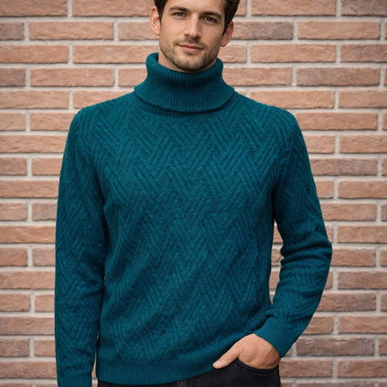Maglione Uomo Dolcevita a Rilievo – Verde Petrolio