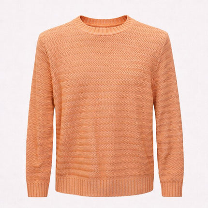 Maglione uomo girocollo lavorato – Grigio mélange e Arancione