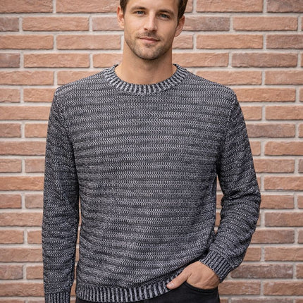 Maglione uomo girocollo lavorato – Grigio mélange e Arancione
