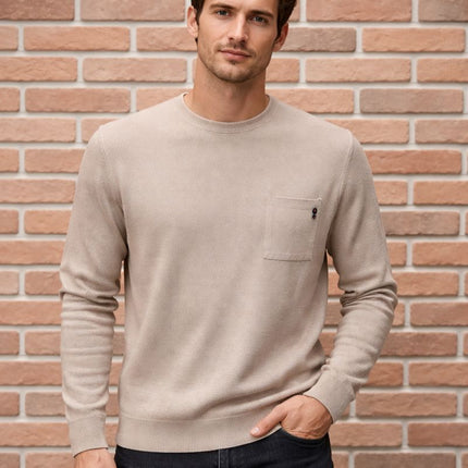 Maglione uomo con taschino in maglia – Beige