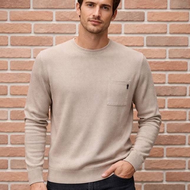Maglione uomo con taschino in maglia – Beige